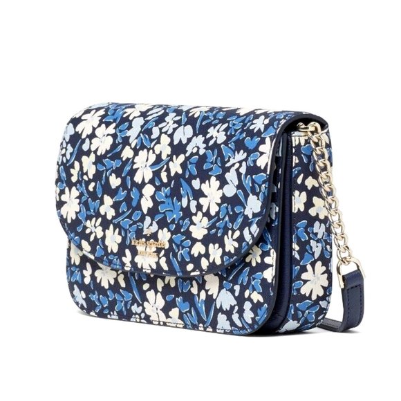 New Kate Spade Kristi Shoreside Floral Print Flap Crossbody Blue Multicolor - Picture 4 of 5